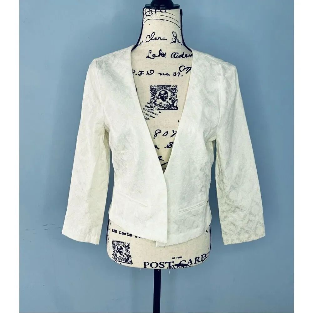 Brand New Guess Women's Large White Laney Brocade Blazer Jacket Workwear